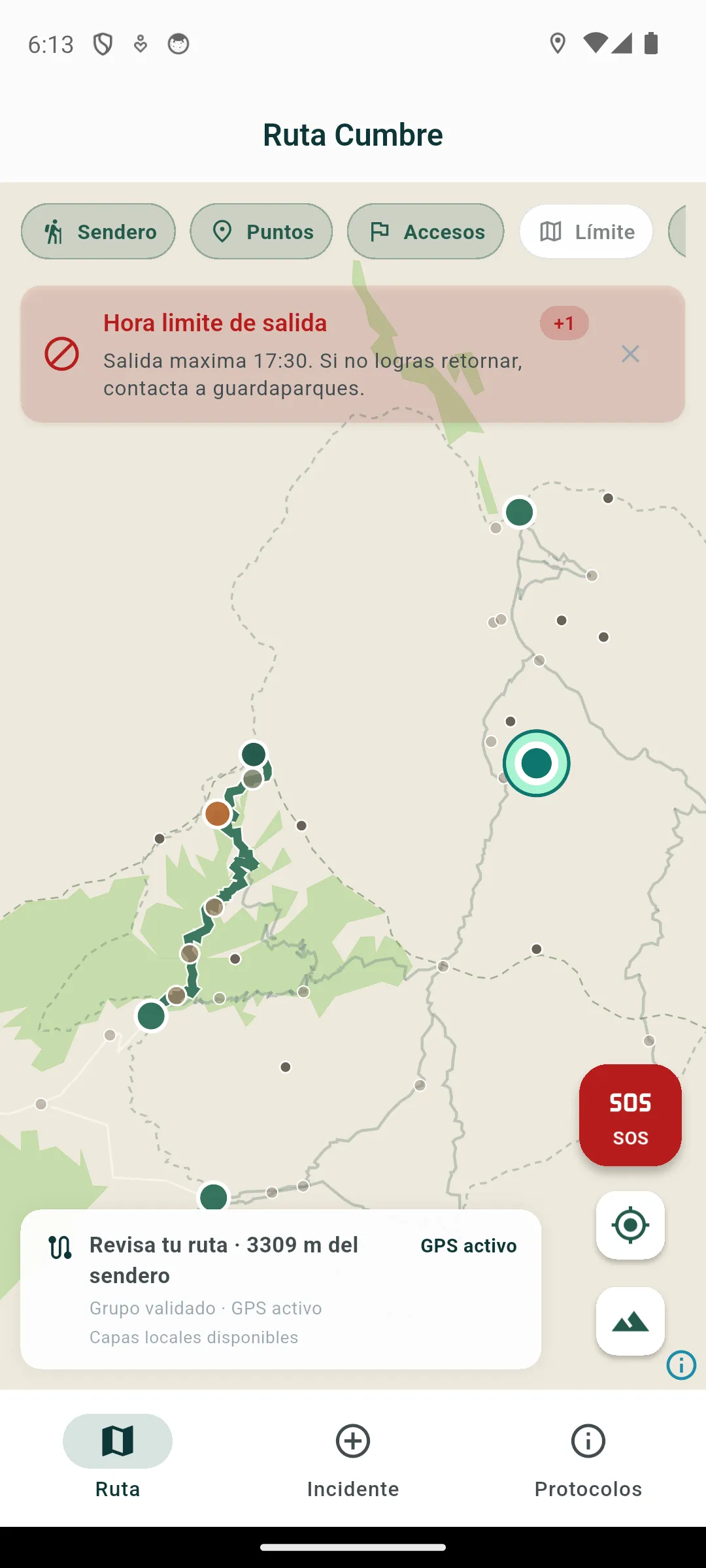 Mapa de Rüpü con la Ruta Cumbre, capas territoriales, puntos de interés y estado del GPS.